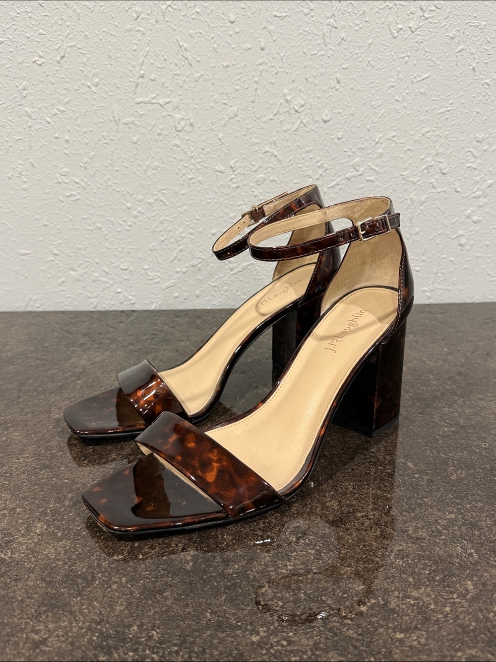J. McLaughlin Esme Block Heel Sandals with Ankle Strap Size 11 Tortoise Preppy